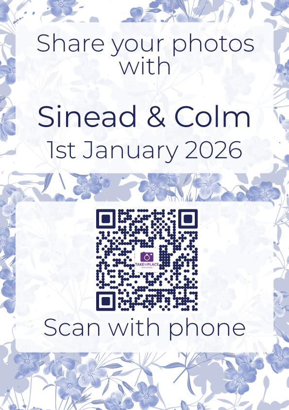 Blue Flower background QR code to collect wedding guests photos